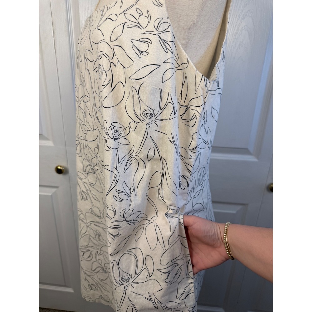 A New Day Floral Print Square Neck Mini Dress Size L NWT Cotton Linen - Picture 4 of 8
